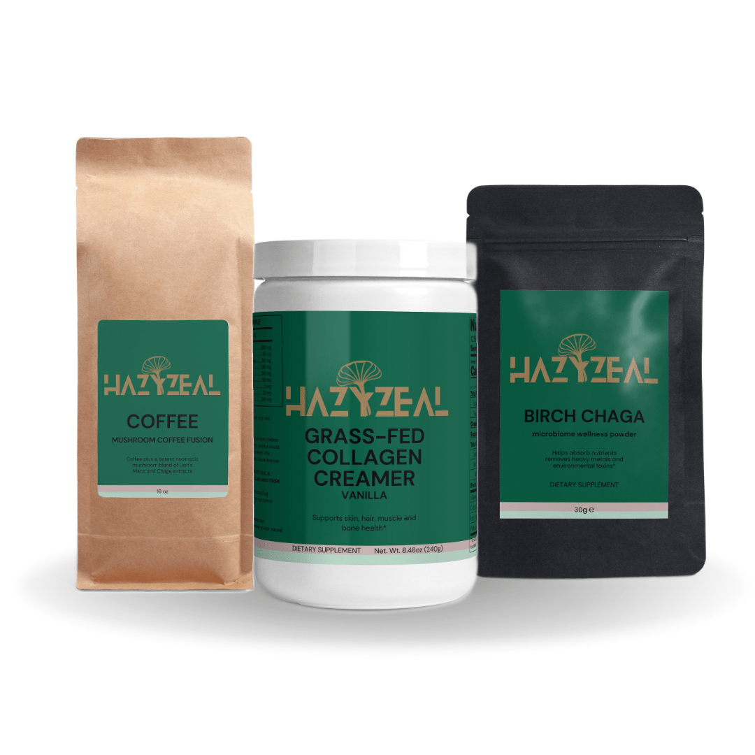 Bundle of 3 (16oz Mushroom Coffee + Creamer + Wellness Powder) - HAZYZEAL