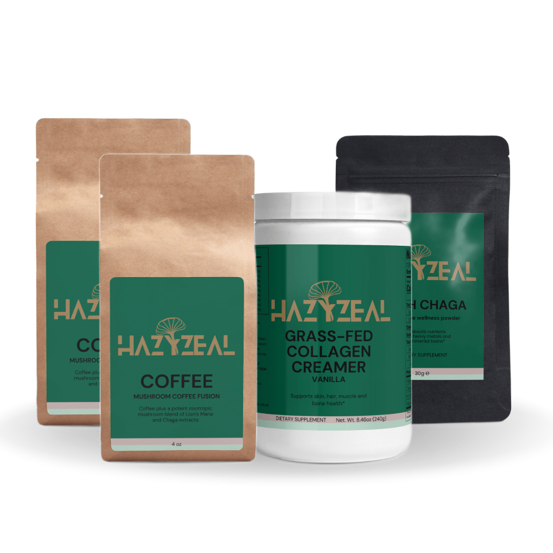 Bundle of 3 (8oz Mushroom Coffee + Creamer + Wellness Powder) - HAZYZEAL